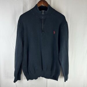Polo Ralph Lauren Sweater Mens XXL Fit XL Black 1/4 Quarter Zip Mock Neck Preppy
